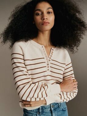 Sézane Léontine Jumper Cream Brown Striped Sweater XS